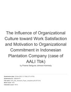 The Influence of Organizational Culture toward Work Satisfaction and ...